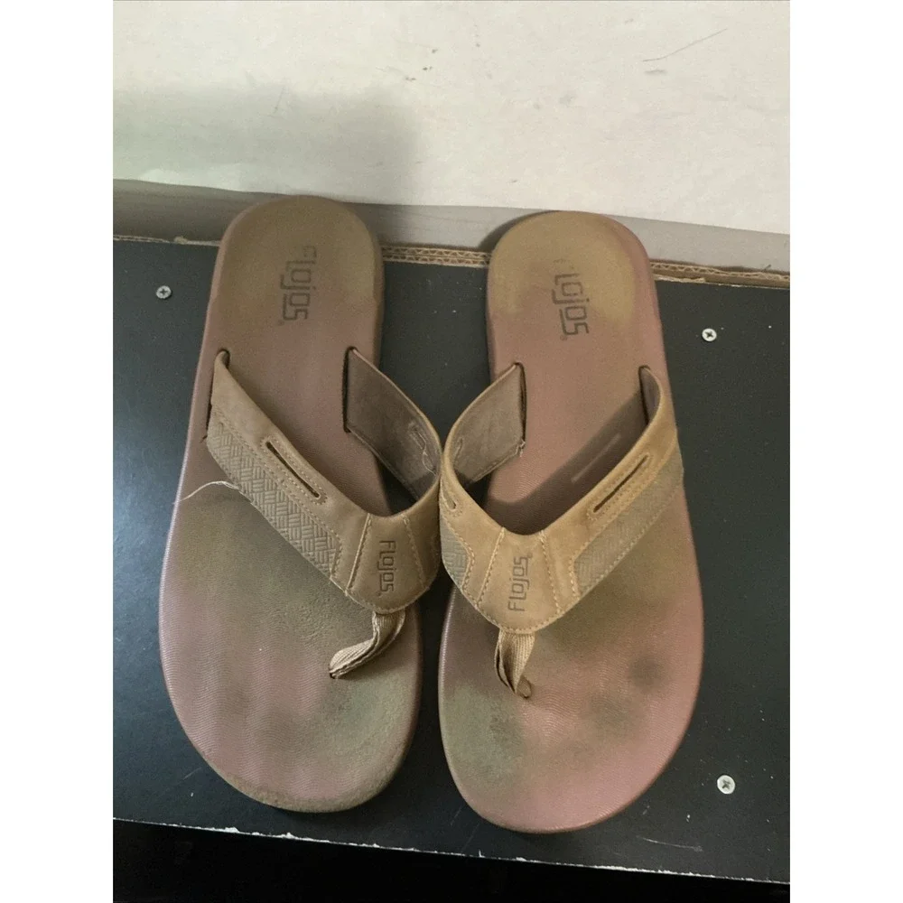 Flojos Ryan Mens Two Tone Tan Flip Flop Sandals Brown Synthetic Straps Size 12
